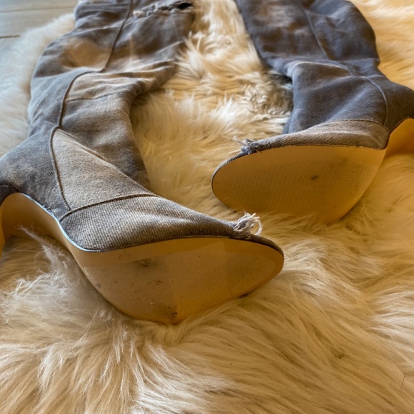 LILIANA open toe Jean material grayish over the knee heeled shoes, size 5.5 - Picture 2 of 11